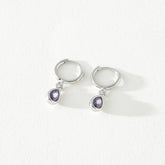Hannah Lilac Crystal Huggie Tear Drop Hoops Earrings